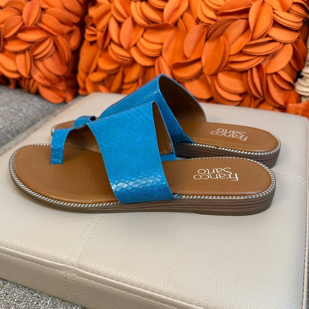 ❣️🆕Franco Sarto Gem Sandals teal / blue snakeskin embossed texture leather❣️ - Picture 5 of 10